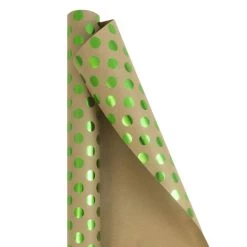 Wholesale 💯 JAM Paper Green & Kraft Brown Polka Dot Gift Wrap 😉