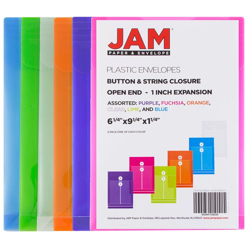 Buy π€© JAM Paper 6.25" x 9.25" Assorted Button & String Tie Closure Plastic Envelopes, 6ct. π₯ 5 Buy π€© JAM Paper 6.25" x 9.25" Assorted Button & String Tie Closure Plastic Envelopes, 6ct. π₯ - Image 3