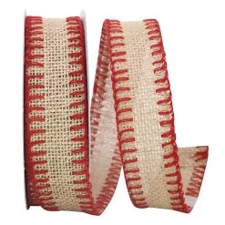 Brand new 🎉 JAM Paper 1.5" Natural & Red Stitched Burlap Wired Ribbon ✔️