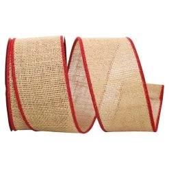 Promo 🔔 JAM Paper 2.5" Natural Burlap with Red Wired Edge Ribbon 🧨