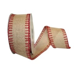 Promo ⭐ JAM Paper 2.5" Natural & Red Stitched Burlap Wired Ribbon ❤️