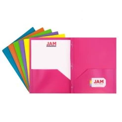 Outlet π JAM Paper 9.5" x 11.5" Assorted Fashion Colors Plastic 2 Pocket School POP Folders with Clasps, 6ct. π