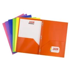 Promo π JAM Paper 9.5" x 11.5" Assorted Plastic 2 Pocket School POP Folders with Clasps, 6ct. π