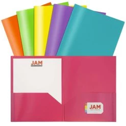Discount 🤩 JAM Paper 9.5" x 11.5" Assorted Fashion Colors Plastic 2 Pocket School POP Folders, 6ct. 👏