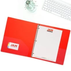 Promo 💯 JAM Paper 0.75" Red Glass Twill Plastic 3-Ring Binder 👏 -Jam Paper Shop D341569S 5