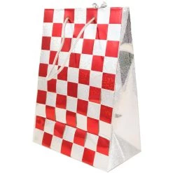 Promo π JAM Paper Medium Red & Silver Checkered Gift Bags, 24ct. π