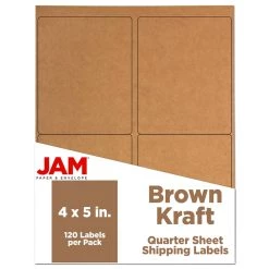 Buy 🥰 JAM Paper Quarter Sheet Brown Kraft Shipping Address Labels, 120ct. 😉