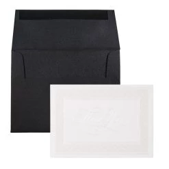 Cheap 👏 JAM Paper 4.88" x 3.38" Pearl Border Cards with Black Linen Envelopes Thank You Card Sets, 25ct. 🔔