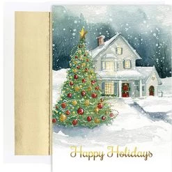 Cheap 🔔 JAM Paper Winter Cottage 🎄 Christmas Cards & Envelopes Set 🔔