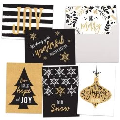Budget ❤️ JAM Paper Black & Gold Peace & Joy 🔔 Christmas Cards Set 🥰