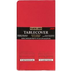 New 😉 JAM Paper Red Rectangular Plastic Lined Paper Table Cover, 54" x 108" ⭐
