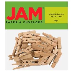 Hot Sale ✨ JAM Paper 1.5" Natural Wood Clip Clothespins, 30ct. 🎉