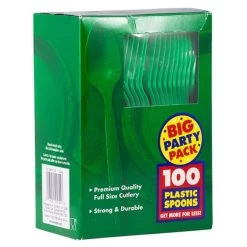 Buy 🧨 JAM Paper Green Big Party Pack Plastic Disposable Spoons, 100ct. 😉 -Jam Paper Shop D346278S 4