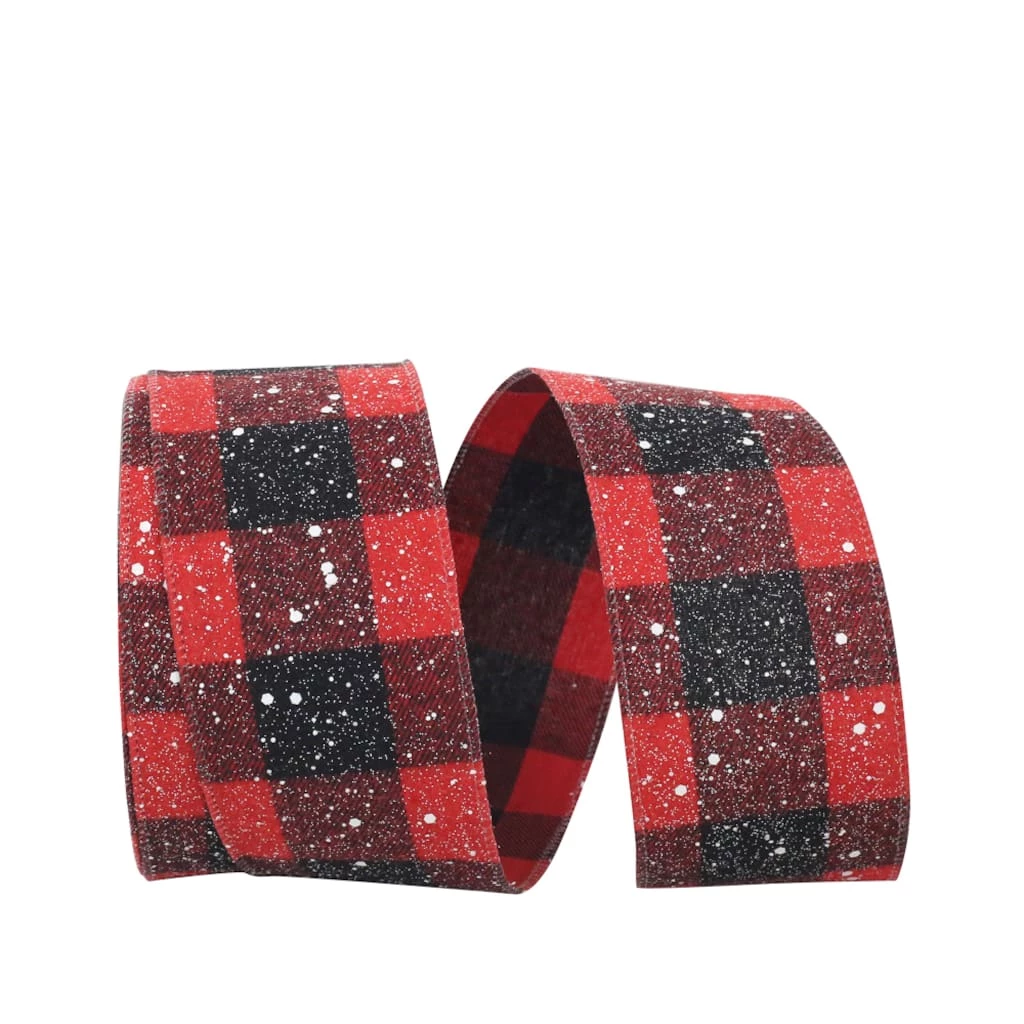 Buy ✨ JAM Paper 2.5" x 20yd. Wired Snow Speckled Large Buffalo Check Ribbon ✔️ 3 Buy ✨ JAM Paper 2.5" x 20yd. Wired Snow Speckled Large Buffalo Check Ribbon ✔️