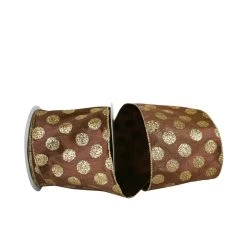 Cheap 👏 JAM Paper 4" Lamé Dupioni Wired Brown Gold Glitter Dots Ribbon ⭐
