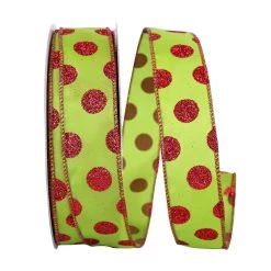 Hot Sale 🛒 JAM Paper 1.5" Glitter Wired Lime & Red Dots Ribbon 🔔