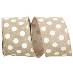 Cheap 👍 JAM Paper 2.5" Linen Wired Natural Jumbo Dots Ribbon 👍