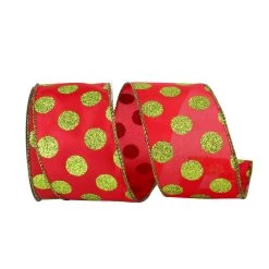 Coupon ✨ JAM Paper 2.5" Glitter Wired Red & Lime Dots Ribbon 🌟