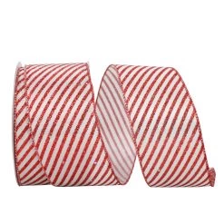 Promo 👍 JAM Paper 2.5" x 20yd. Wired 🍬 Candy Cane Glitter Diagonal Stripe Ribbon 🔥