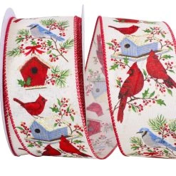 Deals 🛒 JAM Paper 2.5" x 20yd. Linen Wired Cream Sparkle Birds House Ribbon 🧨