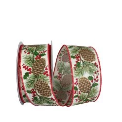 Discount 🤩 JAM Paper 2.5" x 20yd. x 20yd. Ivory Pinecone Berry Sprig Linen Wired Ribbon 👍