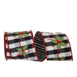 Flash Sale 😀 JAM Paper 4" x 5yd. Black & White Holly Embroidery Gingham Check Wired Ribbon 🎁