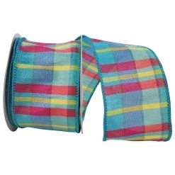 Best deal 💯 JAM Paper 2.5" Turquoise Plaid Blues Wired Ribbon 🎉