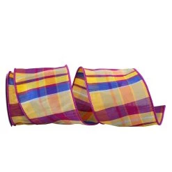 Flash Sale ❤️ JAM Paper 4" x 10yd. Wired Dupioni Boarding Plaid Ribbon 🛒