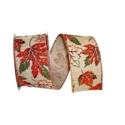 New ✨ JAM Paper 2.5" Faux Linen Wired Glitter Leaves Ribbon ⌛