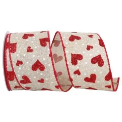Deals 🤩 JAM Paper 2.5" Wired Faux Linen Heart Glitter & Dots Ribbon ✔️