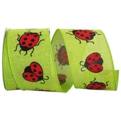 Promo 🎉 JAM Paper 2.5" Faux Linen Wired Lime Ladybug Ribbon ⌛