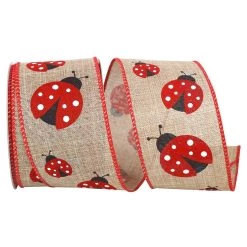 Hot Sale 🥰 JAM Paper 2.5" Faux Linen Wired Natural Ladybug Ribbon 😍