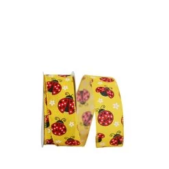 Cheapest ⌛ JAM Paper 1.5" Faux Linen Wired Yellow Ladybugs Ribbon 🤩
