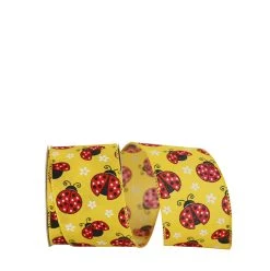 Coupon 🤩 JAM Paper 2.5" Faux Linen Wired Yellow Ladybugs Ribbon 🌟