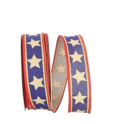 Best Pirce 🧨 JAM Paper 20yd. Red, Blue & Gold Stars & Stripes Wired Ribbon 🔔